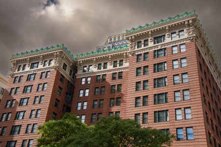View of a corner of the city of Boston, Massachussetts, USA and its architectureの写真素材