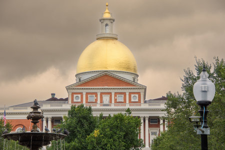View of the Massachusetts State House located in Boston, USA, in the Beacon Hill neighborhoodの写真素材
