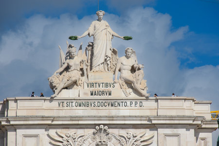 Walk in the beautiful commerce square of the city of Lisbon in Portugalのeditorial素材