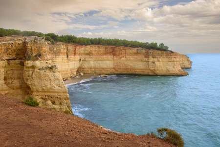 Impressive cliffs at the Benagil Caves site in southern Portugalの写真素材