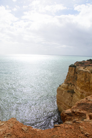 Impressive cliffs at the Benagil Caves site in southern Portugalの写真素材