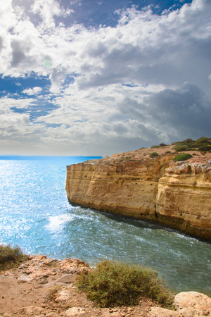 Impressive cliffs at the Benagil Caves site in southern Portugalの写真素材