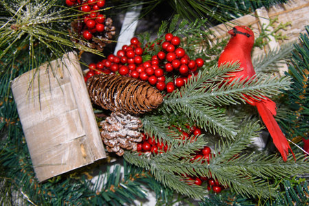 Pretty decorations installed in the Christmas tree of the houseの写真素材