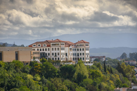 Landscape and view of the pretty town of Coimbra in the west of Portugalの写真素材