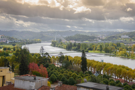 Landscape and view of the pretty town of Coimbra in the west of Portugalの写真素材