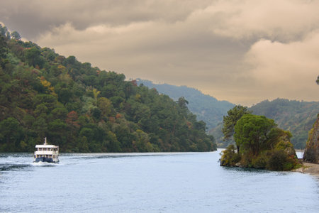 The Douro, river of Portugal, with its cruise ships and its stepped hillsの写真素材