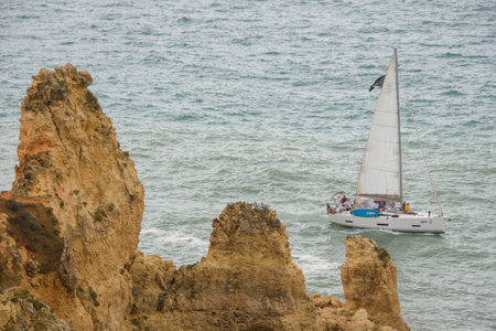 View of the Ponta da Piedade near the city of Lagos in Portugalの写真素材