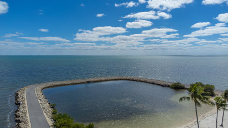 Aerial view of part of the island of Key Largo in southern Florida, United Statesの写真素材