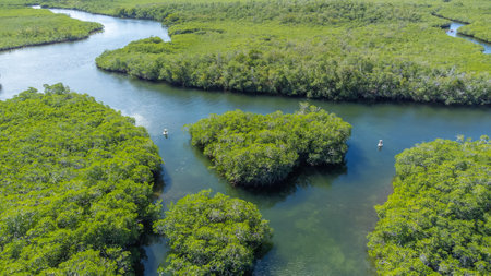 Aerial view of part of the island of Key Largo in southern Florida, United Statesの写真素材