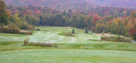 Nice hole on a golf club at fall in Vermont, USA, at Jay Peakの写真素材