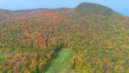 Nice hole on a golf club at fall in Vermont, USA, at Jay Peakの写真素材