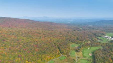 Nice hole on a golf club at fall in Vermont, USA, at Jay Peakの写真素材
