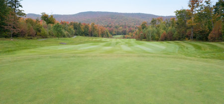 Nice hole on a golf club at fall in Vermont, USA, at Jay Peakの写真素材