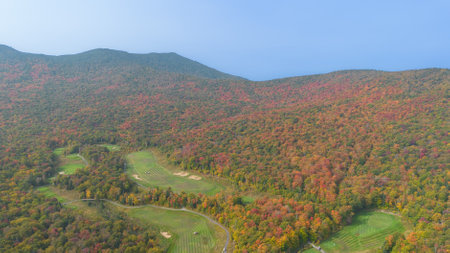 Nice hole on a golf club at fall in Vermont, USA, at Jay Peakの写真素材