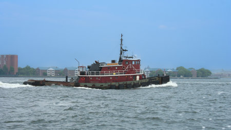 Nice boat on the Hudson River near the city of New Yorkの写真素材