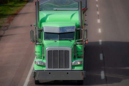 Heavy truck on a Canadian highway in the fall in Quebecの写真素材