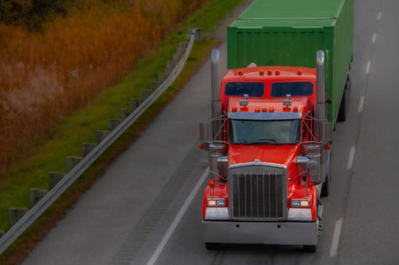 Heavy truck on a Canadian highway in the fall in Quebecの写真素材