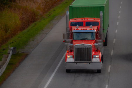 Heavy truck on a Canadian highway in the fall in Quebecの写真素材