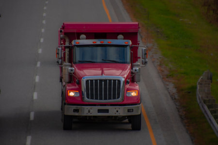 Heavy truck on a Canadian highway in the fall in Quebecの写真素材