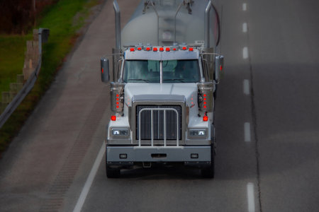 Heavy truck on a Canadian highway in the fall in Quebecの写真素材