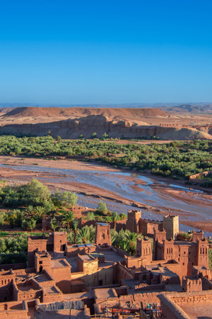 View of the famous fortress of Ait Ben Haddou in Moroccoの写真素材