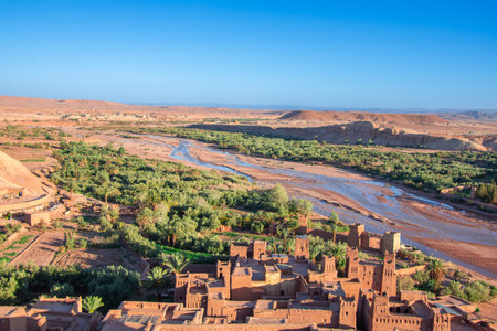 View of the famous fortress of Ait Ben Haddou in Moroccoの写真素材