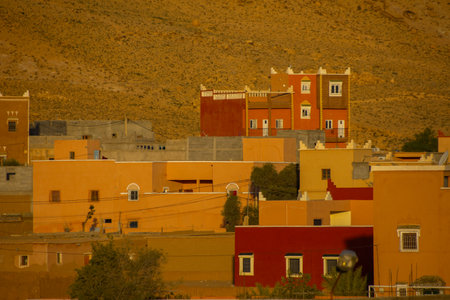 Landscape around the famous fortress of Ait Ben Haddou in Moroccoの写真素材