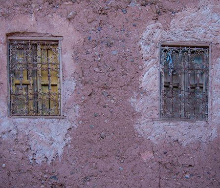 Architectural details of the famous fortress of Ait Ben Haddou in Moroccoの写真素材