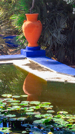 Majorelle garden, superb place in the heart of the city of Marrakech in Moroccoの写真素材