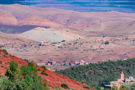 pretty Moroccan rural landscape with its original African architecture along the Atlas Mountains