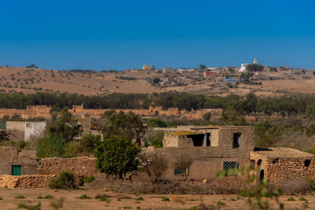 pretty Moroccan rural landscape with its original African architecture along the Atlas Mountainsの写真素材