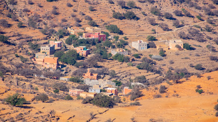 pretty Moroccan rural landscape with its original African architecture along the Atlas Mountainsの写真素材