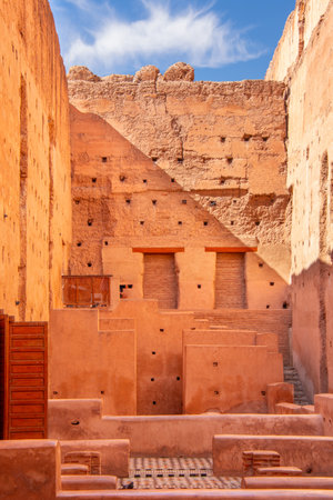 Architecture of the El Badi Palace, a vestige of the history of Marrakech in Moroccoの写真素材