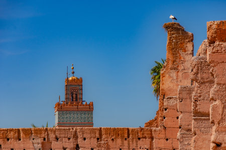 Architecture of the El Badi Palace, a vestige of the history of Marrakech in Moroccoの写真素材