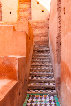 Architecture of the El Badi Palace, a vestige of the history of Marrakech in Moroccoの写真素材