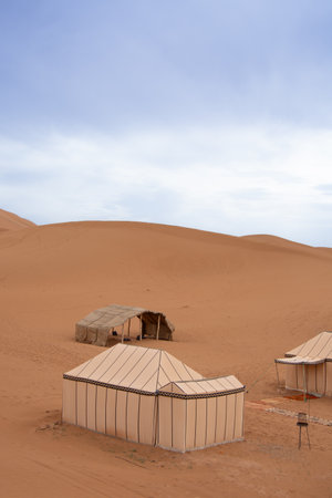 Luxury bivouac in the Sahara desert in Morocco, Chegaga Dunesの写真素材