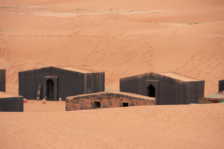 Luxury bivouac in the Sahara desert in Morocco, Chegaga Dunesの写真素材