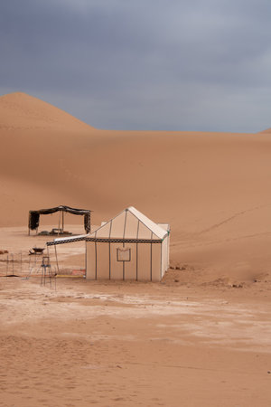Luxury bivouac in the Sahara desert in Morocco, Chegaga Dunesの写真素材