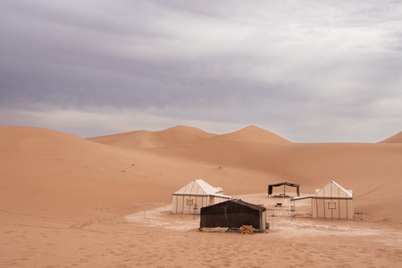 Luxury bivouac in the Sahara desert in Morocco, Chegaga Dunesの写真素材