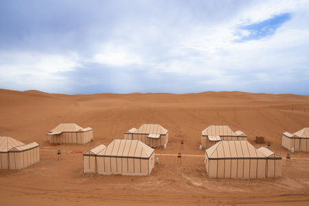 Luxury bivouac in the Sahara desert in Morocco, Chegaga Dunesの写真素材