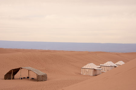 Luxury bivouac in the Sahara desert in Morocco, Chegaga Dunesの写真素材