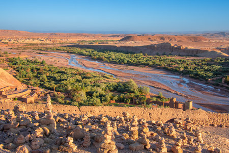 River, wadi in Morocco near the city of Ait Ben Haddou.の写真素材