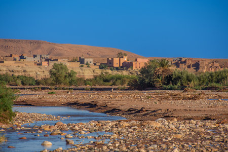 River, wadi in Morocco near the city of Ait Ben Haddou.の写真素材
