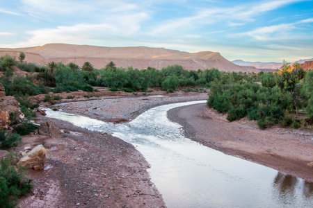 River, wadi in Morocco near the city of Ait Ben Haddou.の写真素材