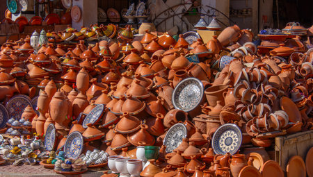 Souvenirs of Morocco. Pretty pottery presented in a local souk