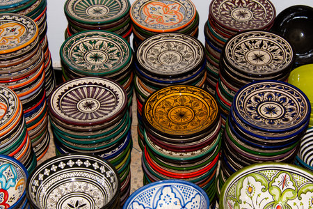 Souvenirs of Morocco. Pretty pottery presented in a local souk