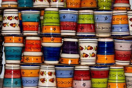 Souvenirs of Morocco. Pretty pottery presented in a local souk