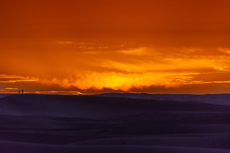 Sunset in the dunes of Chegaga in Morocco, Sahara desertの写真素材