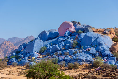 The painted rocks near the town of Tafraoute in Moroccoの写真素材