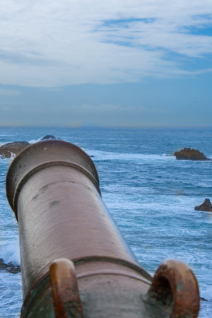 Canon of the historic fortress of the city of Essaouira in Moroccoの写真素材